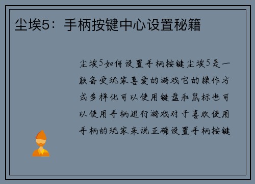 尘埃5：手柄按键中心设置秘籍