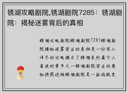 锈湖攻略剧院,锈湖剧院7285：锈湖剧院：揭秘迷雾背后的真相